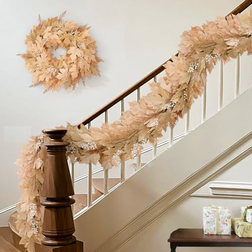 6Ft Artificial Berry Cypress Leaves Fall Garland - Light White Brown, Fall Home Decor