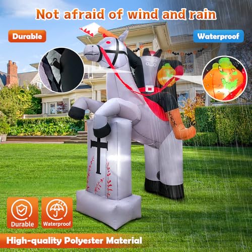 8 FT Headless Horseman Halloween Inflatable with LED Lights for Outdoor Yard Decor