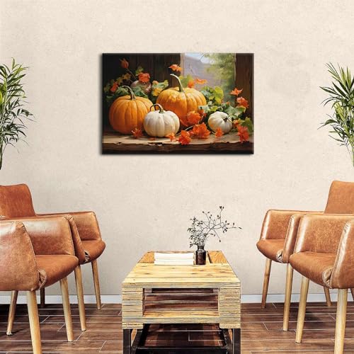 Pumpkin Canvas Wall Art 36x24 Fall Autumn Thanksgiving Rustic Home Decor