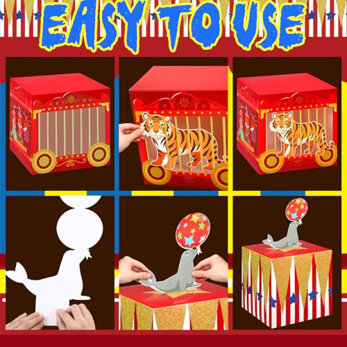 Circus Party Decorations Set - 6 Large Gift Boxes with Animal Cards