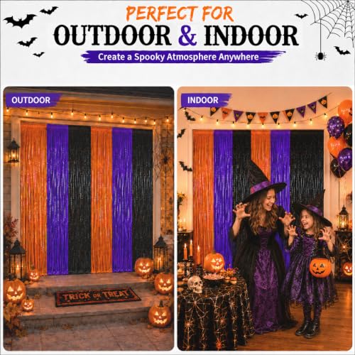 Halloween Decorations Tinsel Backdrop Set - Orange Purple Black, 2 Pack