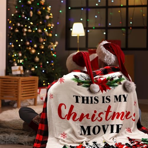 Christmas Movie Watching Blanket - Buffalo Holiday Design, 50 x 60 Inches - Festive Throw for Cozy Season
