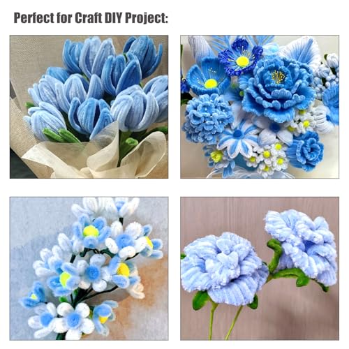 Light Blue Gradient Pipe Cleaner Craft Set - 300 Fuzzy Chenille Stems for DIY Decorations - Light Blue Series