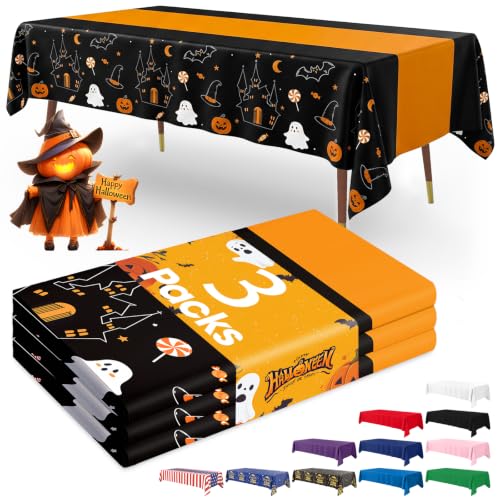 Halloween Plastic Tablecloth 54x108 Inches - 3 Pack Rectangle for Parties