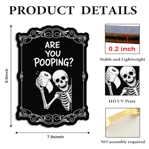 Funny Halloween Skeleton Bathroom Sign - Are You Pooping - Black Gothic Wall Decor
