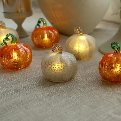Silver Light Up Pumpkin Set of 3 - Small Glass Halloween Fall Decor for Tables