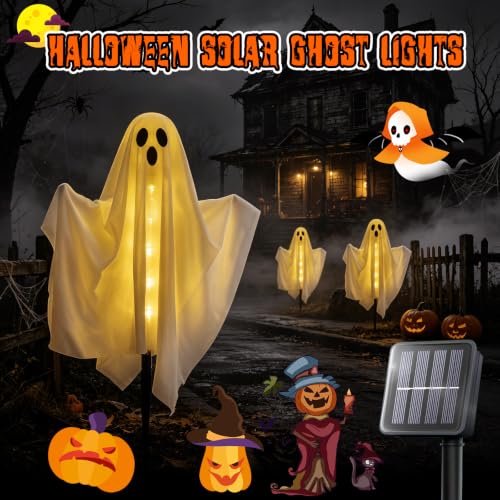 Halloween Ghost Lights Outdoor Solar Set 3 Pack Warm White Ghost Decor - Flexible Arms