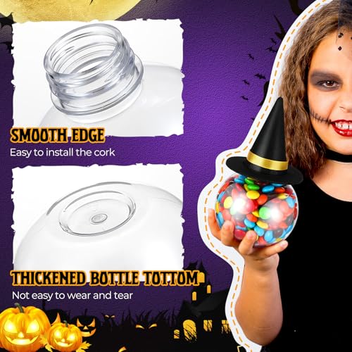 Halloween Witch Hat Potion Bottles Set - 12 Plastic 13.5oz Black