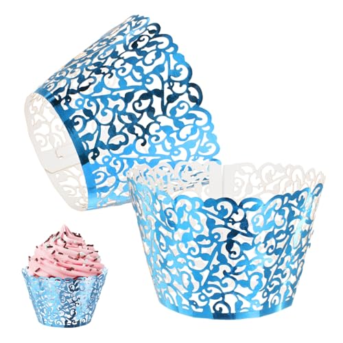 Reflective Blue Cupcake Wrappers 100-Pack Vine Decoration for Weddings & Parties