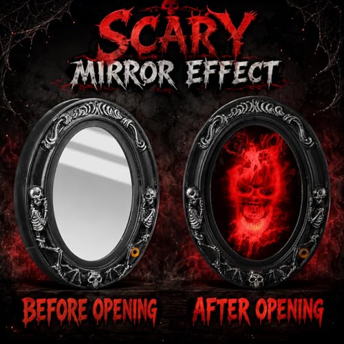 Halloween Haunted Mirror Animatronic Skull Wall Decor - Motion Activated, 12x9.5 in