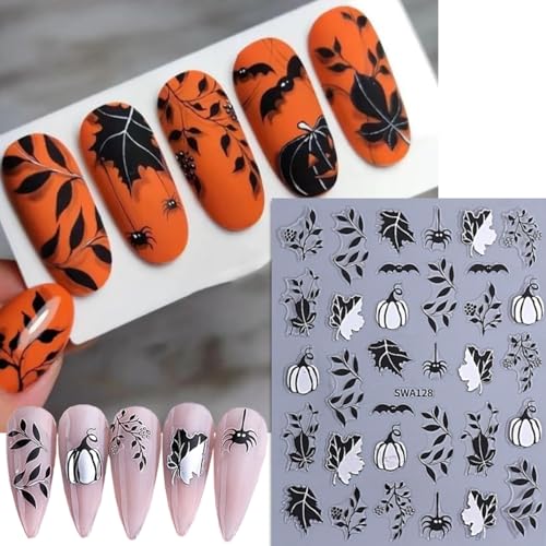 Halloween Nail Stickers Set - 8 Sheets Fall Nail Art Decals for Women - Ghost Spider Web Pumpkin