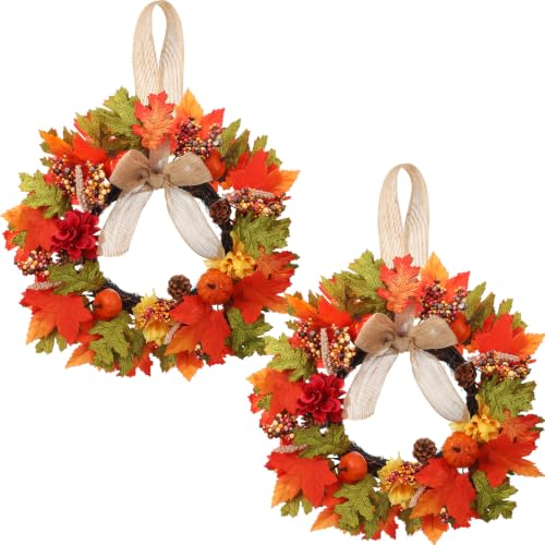 Sosation 2-Pack 16 Inch Fall Wreaths for Front Door - Autumn Harvest Decor