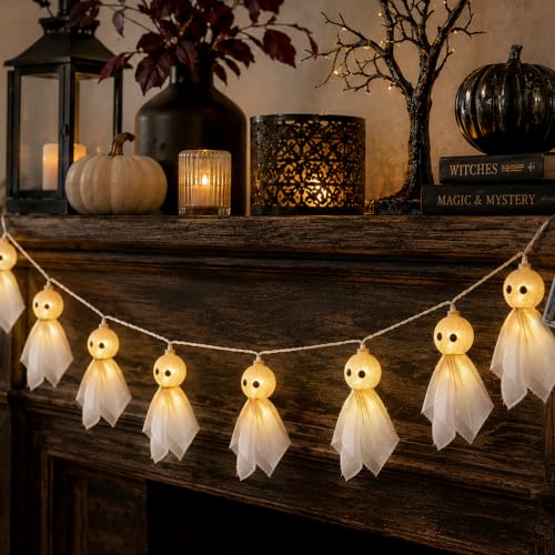 Halloween Ghost String Lights - Battery-Operated Mantel & Window Decor