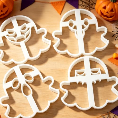 Halloween Cookie Cutter Set Ghost Shape - 4 Pcs, 3D Spherical Ornament Design, Ghost Shape Cookie Cutters - Halloween Styling 21