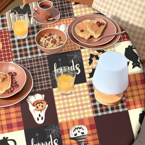 Halloween Spooky Cat Round Tablecloth 60 Inch Pumpkin Fall Kitchen Decor