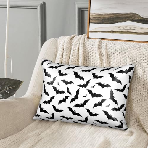 Queen Satin Pillowcase with Hidden Zipper - White Bat Design, Cooling & Breathable, 20x30 Inch