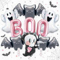 Pink Boo Halloween Balloons Set - Foil Ghost Bat Decor for Party & Yard