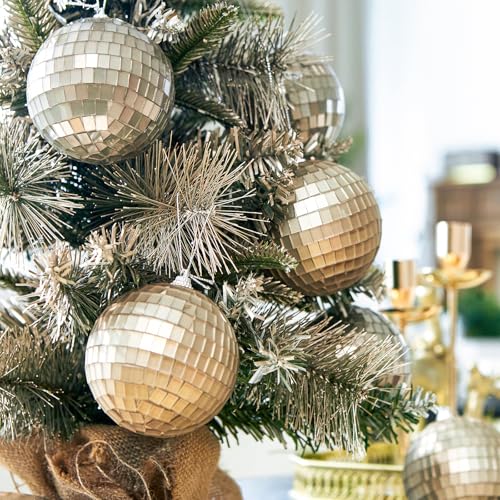 Disco Ball Set of 12 Gold Mirror Ornaments for Party & Holiday Decor
