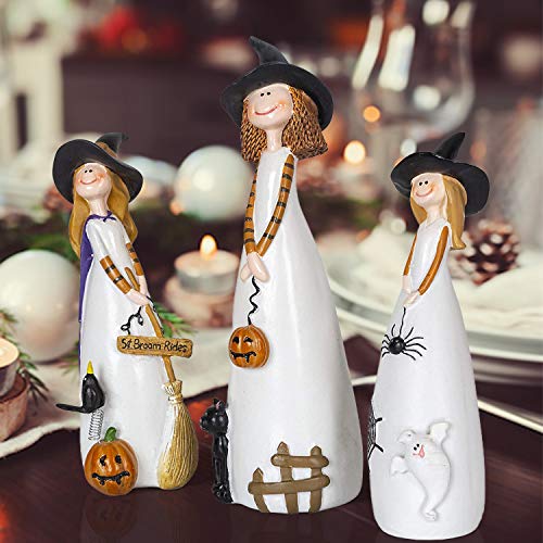 Halloween Witches Set with Black Crow Pumpkin and Cat Decorations - Fall Home Decor
