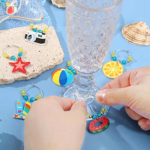 Summer Style Wine Glass Charms Set - Beach Hawaii Pattern Drink Markers