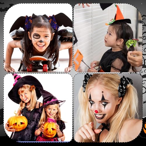 Halloween Satin Hair Scrunchies Set - Pumpkin Skull Black Cat Hair Ties, 80 pcs, Variations Include Pumpkin