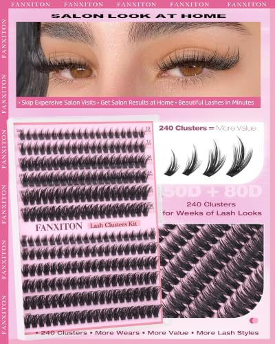 FANXITON Dramatic Fairy Lash Clusters - 50D/80D C-50D 80D, 10-16mm, AirFlex Band