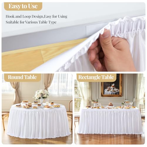 14ft White Satin Table Skirt for Rectangular Tables - Wrinkle-Free Party Decor with Glitter Ruffle - Variation: White / 168x30 Inches