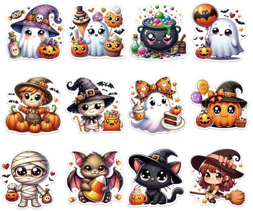 Halloween Refrigerator Magnets Set - 12 Pcs Ghost Pumpkin Bats Witches Black Cat Halloween Decor