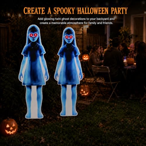 Lighted Ghost Yard Signs for Halloween Outdoor Decorations - 2 Pack, 31.5 Inch Creepy Lawn Stakes with Red LED Eyes