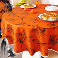 Orange 60-Inch Waterproof Spider Web Halloween Tablecloth - Round, Washable Party Decor