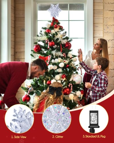 Christmas Snow Tree Topper with Built-in LED Snowflake Projector - Silver Snowflake Variation