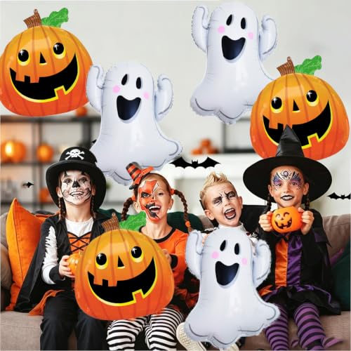 Orange Halloween Balloons Set - Ghost & Pumpkin Inflatable Party Decorations, 6 Pieces