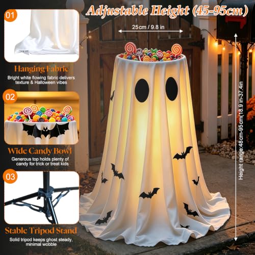 Halloween Ghost Candy Bowl with Stand - Glowing Trick-or-Treat Decor for Front Porch & Entryway