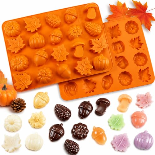 Autumn Silicone Molds - Maple Leaf, Pumpkin, Acorn & Mushroom Shapes for Halloween & Thanksgiving Baking