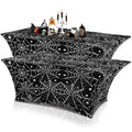 Halloween 2 Pack White and Black Spider Web Tablecloths - 6 ft Rectangular Spandex Table Cover for Parties & Events