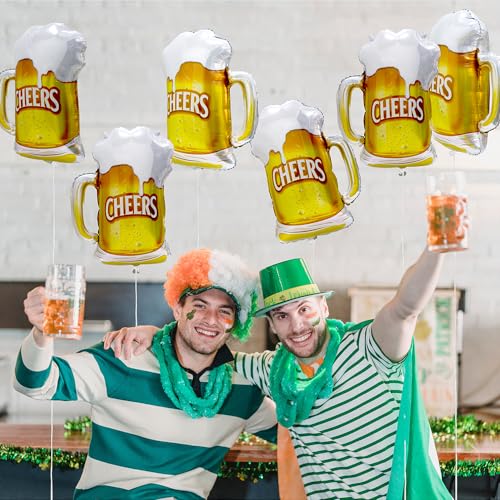 6 Pack Beer Mug Balloons for Party Decorations, Reusable Foil Helium or Air Inflatable