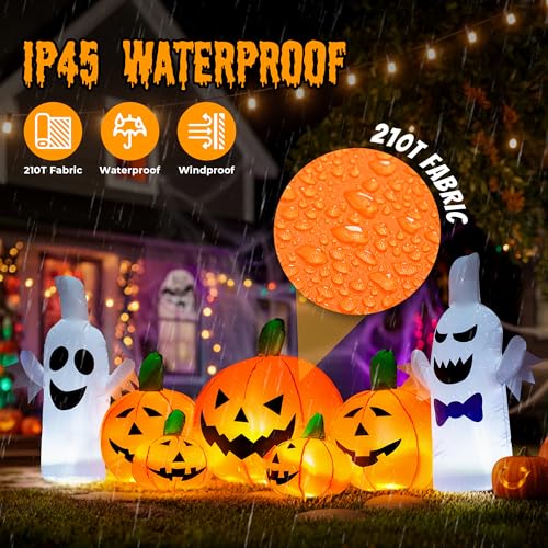 Inflatable Pumpkin Ghost Family Halloween Decor Set with LED Lights - 7.5FT Outdoor Pumpkin Decoration