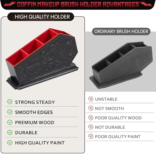 Gothic Coffin Makeup Brush Holder - Red 2 - Spooky Bat Cosmetic Display