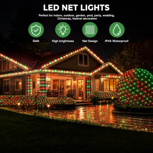 Christmas Net Lights 360 LED Waterproof String Lights - Red & Green, 12ft x 5ft, 8 Modes, Connectable Outdoor Decor