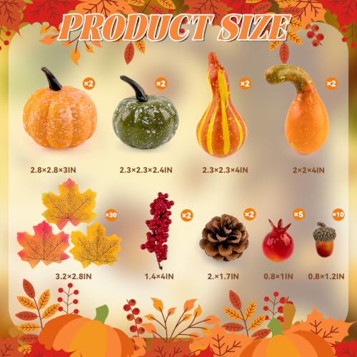 Artificial Fall Pumpkin Decor Set with Leaves, Acorns & Berries - 57pcs