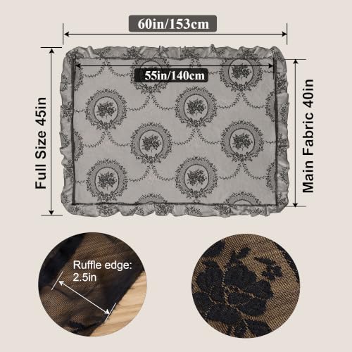 Black Lace Tablecloth - Vintage Rectangular 55x40 Inches with Scalloped Edge - Variation of THIS listing