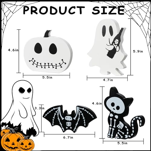 Halloween Wooden Tiered Tray Decorations Set - Ghost Bat Pumpkin Cat Blocks