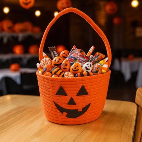 Halloween Candy Basket & Trick-or-Treat Storage Bucket - Spooky Pumpkin & Ghost Design