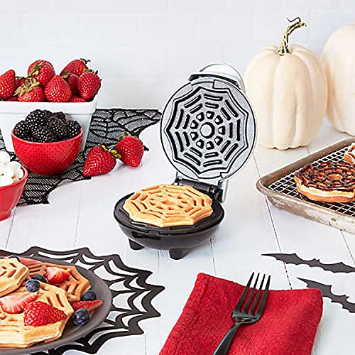 Halloween Spiderweb Mini Waffle Maker - Non-Stick, Easy Clean, 6.4in White