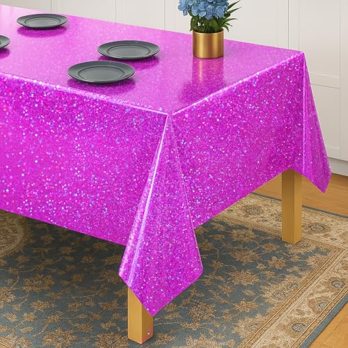Pink Purple Iridescent Plastic Tablecloth 54x108 Inches 8 Pack - Shiny Party Cover