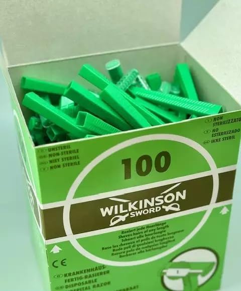 Wilkinson Hospital Disposable Razor, 100 ct, Green, Alloy Steel, Unisex