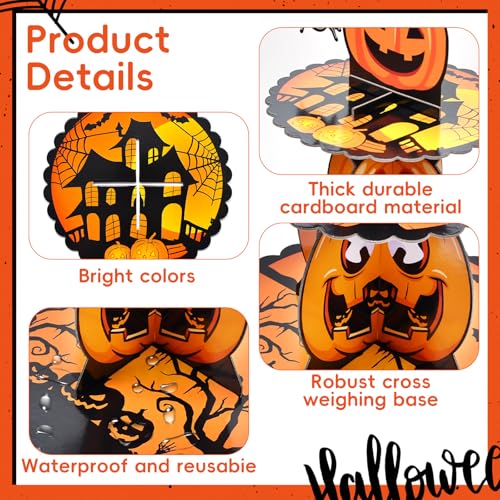 Halloween 3-Tier Pumpkin Cupcake Stand - Orange & Black Spooky Dessert Display