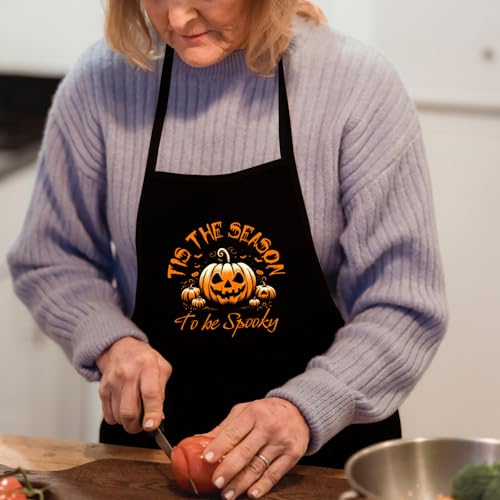 Funny Halloween Aprons for Men Women with Pockets - Fall Kitchen Cooking Gift