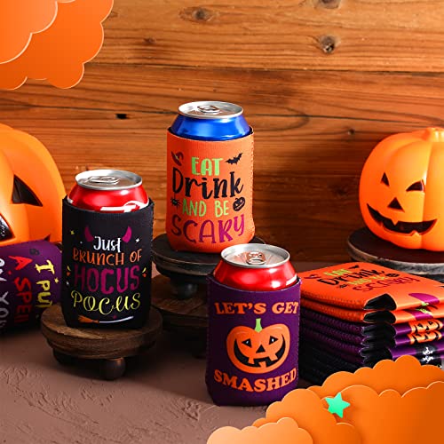 Halloween Can Cooler Sleeves 15 Pack - Insulated Pumpkin & Cat Design