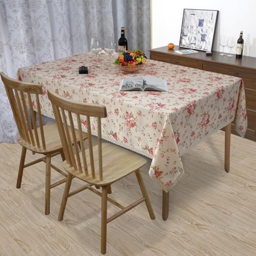 Red Rose Floral Rectangle Tablecloth 60 x 84 Inch Waterproof Spill-Proof for Kitchen & Dining - Clr 110